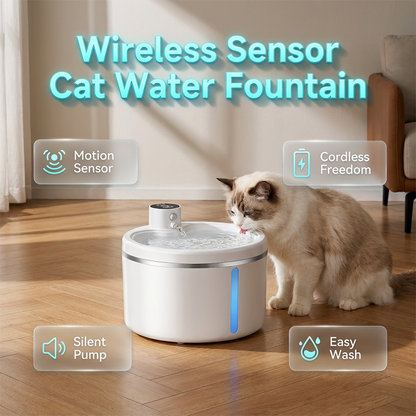 🥳 2026 HOT SALE 50% OFF! 🐱 Cordless Automatic Cat Water Fountain – Wireless Sensor, 2.5L Capacity, Place Anywhere 💧