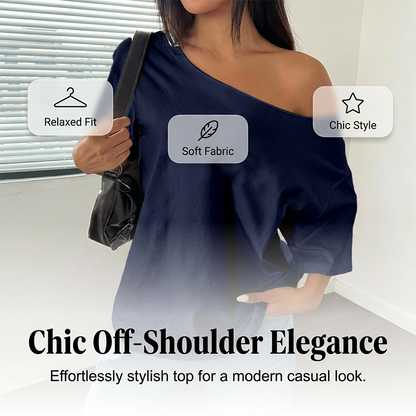 🎉 LIMITED TIME 50% OFF! 👚 Women's Casual Off-Shoulder T-Shirt – Asymmetrical Neckline & Drop-Shoulder Sleeves 🌸