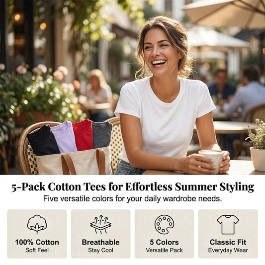 🎉 LIMITED TIME 50% OFF! 👕 5-Pack Versatile Solid Color T-Shirt – Premium Cotton, Classic Design & Everyday Essential 📦