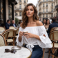 🎉 LIMITED TIME 50% OFF! 💞 Women Casual Off Shoulder Sweet Bow Tie Front Summer Blouse – Breezy Summer Elegance 🌸