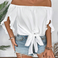 🎉 LIMITED TIME 50% OFF! 💞 Women Casual Off Shoulder Sweet Bow Tie Front Summer Blouse – Breezy Summer Elegance 🌸