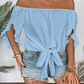 🎉 LIMITED TIME 50% OFF! 💞 Women Casual Off Shoulder Sweet Bow Tie Front Summer Blouse – Breezy Summer Elegance 🌸