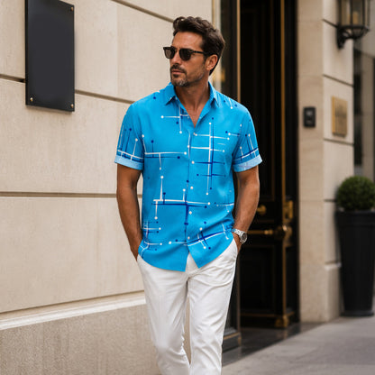 🔥 Pro-Favorite Men's Geometric Print Relaxed-Fit Button-Down Shirt – Blended Material – Breathable 👔