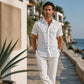 🔥 Pro-Favorite Men's Geometric Print Relaxed-Fit Button-Down Shirt – Blended Material – Breathable 👔