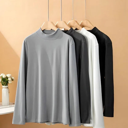 🔥 Pro-Favorite Men's Double-Sided Faux Velvet Half Turtleneck Bottoming Shirt – Polyester-Spandex – Warm & Stretchy 🎁