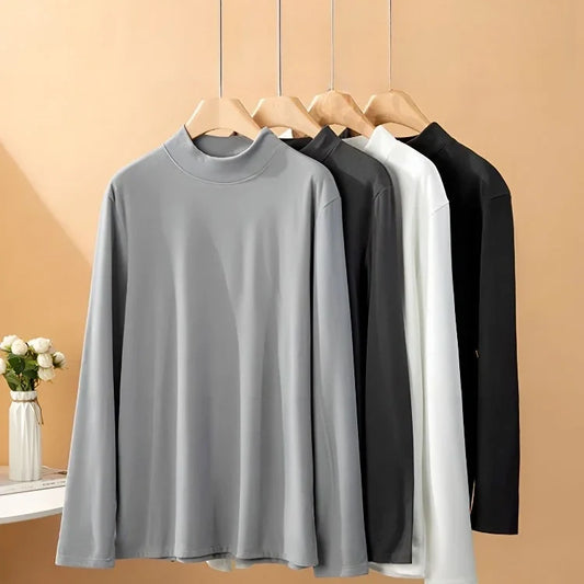 🔥 Pro-Favorite Men's Double-Sided Faux Velvet Half Turtleneck Bottoming Shirt – Polyester-Spandex – Warm & Stretchy 🎁