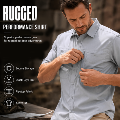 🏔️ 50% DE RÉDUCTION ! 👕 Chemise de Randonnée Homme Manches Courtes – Tissu Ripstop Haute Densité – Anti-Déchirure & Anti-Plis for Plein Air