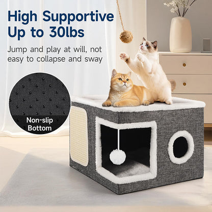 🐱 LIMITED TIME 50% OFF! 🏠 Foldable 2-in-1 Cat Cube House – Dual-Level, Scratch Pad & Comfy – Space-Saving & Portable for Cats 🐾✨