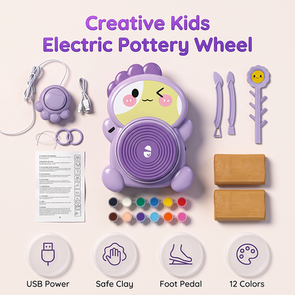 🎨 50% OFF! ✨ Kids Electric Pottery Wheel DIY Studio Craft Kit – Hands-Free Foot Pedal Speed Control, Ultra-Smooth Non-Toxic Air-Dry Clay, 12 Vibrant Washable Paints & Mess-Free Splash Guard Tray – 2 Colors 🏺