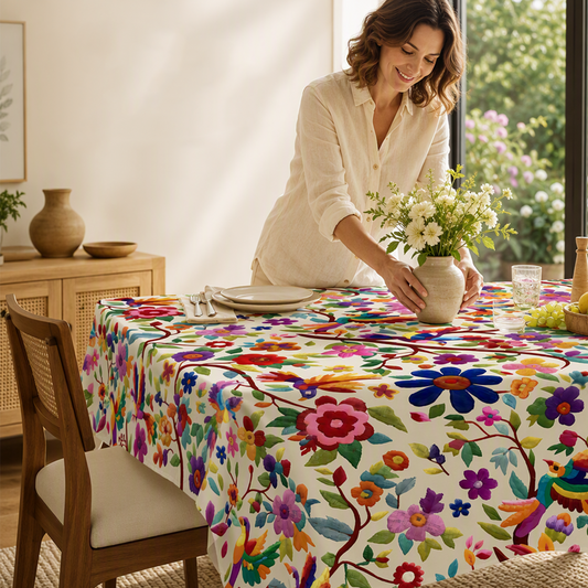 🎉 2026 SALE 50% OFF! 💞 Retro Floral Tablecloth – Vibrant Bird & Floral Design for Dining & Parties 🌸