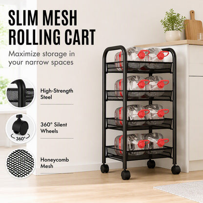 🎉 LIMITED TIME 50% OFF! 🛒 3/4-Tier Mobile Mesh Storage Utility Cart with Wheels – Space-Saving Metal Wire Rolling Cart 🏠
