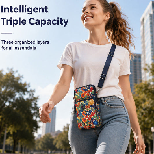 🎉 LIMITED TIME 50% OFF! 🌸 Printed Sports Armband & Crossbody Bag – Floral Active Mini Bag with Triple Zipper Compartments 🎒