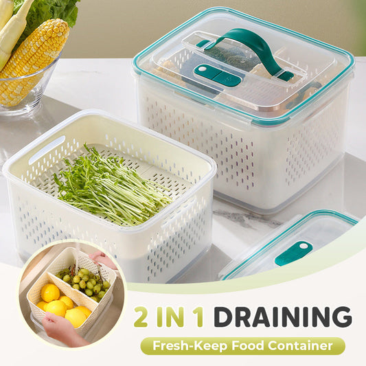 🥗 LIMITED TIME 50% OFF! 🧊 2 in 1 Draining Fresh-Keep Food Container with Built-in Colander – Leakproof Fridge Storage for Fruits & Veggies ✨