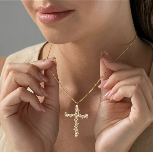 🎉 LIMITED TIME 50% OFF! ✝️ Radiant Cross Necklace – Twisted Chain, Petal Sparkle & Cubic Zirconia Brilliance ✨