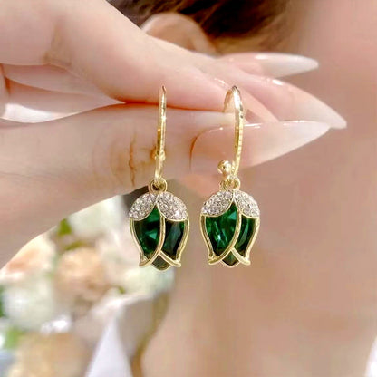 🌹 2026 SALE 50% OFF! 💎 Elegant Rosebud C-Shaped Hoop Earrings – Rhinstone Embellished, Lightweight Alloy, 4 Colors ✨