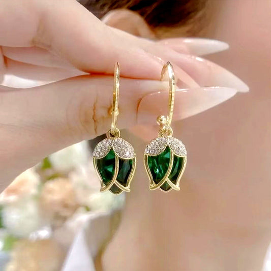 🌹 2026 SALE 50% OFF! 💎 Elegant Rosebud C-Shaped Hoop Earrings – Rhinstone Embellished, Lightweight Alloy, 4 Colors ✨