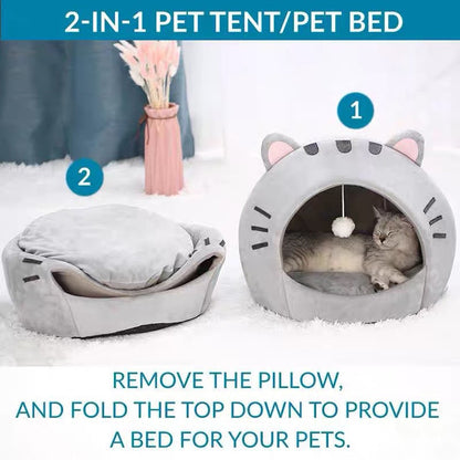 🏕️ LIMITED TIME 50% OFF! 🐾 2-In-1 Pet Tent & Pet Bed – Convertible Cat Cave with Removable Cushion, Spacious Hideaway for Cats & Small Dogs ✨