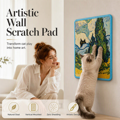 🐱 50% OFF! ✨ Wall-Mounted Artistic Sisal Cat Scratcher – Natural Sisal Durability, Vertical Spinal Stretch & Classic Oil Painting Prints – Decorative Space-Saving Scratch Board for Indoor Cats 🎨