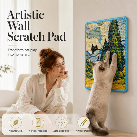 🐱 50% OFF! ✨ Wall-Mounted Artistic Sisal Cat Scratcher – Natural Sisal Durability, Vertical Spinal Stretch & Classic Oil Painting Prints – Decorative Space-Saving Scratch Board for Indoor Cats 🎨