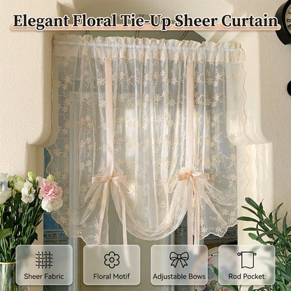 📢 LIMITED TIME 50% OFF! ⏰🌸 Embroidered Floral Tie-Up Sheer Curtain – Elegant Floral Embroidery, Soft Sunlight Filter & Adjustable Ribbon Design ✨