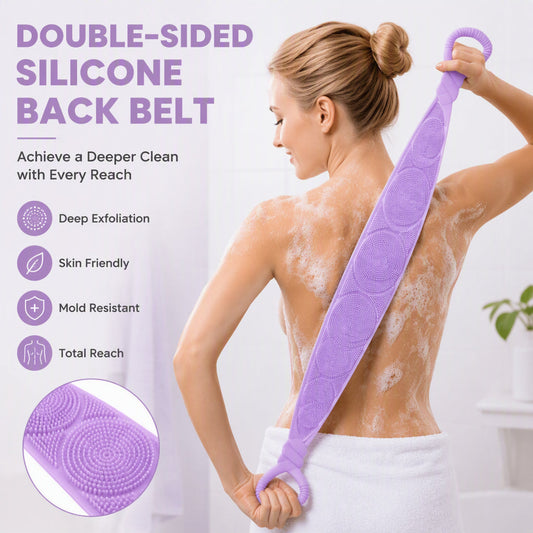 🧼 50% OFF! ✨ Silicone Double-Sided Back Scrubber – Two Textured Sides, Extended Reach Belt & Soft Food-Grade Silicone – Gentle Effective Full-Body Clean 🚿