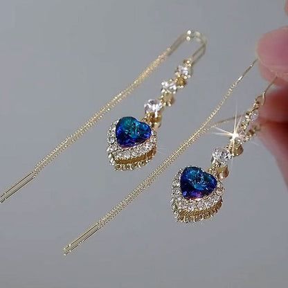 ⏳ LIMITED TIME 50% OFF! ⏰ Exquisite Blue Heart Synthetic Gemstone Threader Earrings – Dazzling Sapphire Look, Hypoallergenic & Timeless 💙