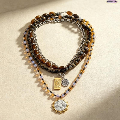 🎉 LIMITED TIME 50% OFF! 📿 Retro Multi-Layer Beaded Necklace – Stacked Look, Earth Tones & Metallic Accents – Adjustable Lobster Clasp ✨