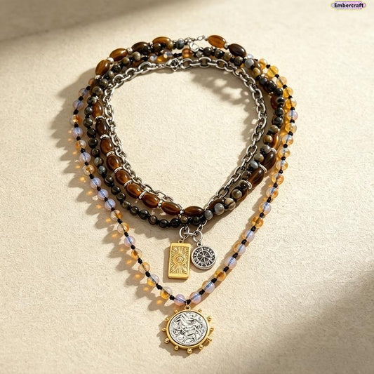 🎉 LIMITED TIME 50% OFF! 📿 Retro Multi-Layer Beaded Necklace – Stacked Look, Earth Tones & Metallic Accents – Adjustable Lobster Clasp ✨