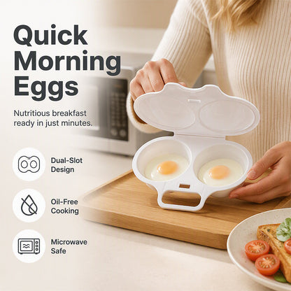 🍳 BUY 1 GET 1 FREE! ✨ Dual Cavity Microwave Egg Poacher – Quick Oil-Free Cooking, Food-Grade PP & Versatile Kitchen Essential 💫