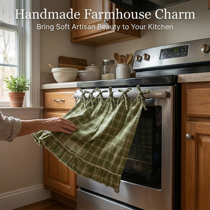 🏡 50% OFF! ✨ Farmhouse Ruffled Oven Door Skirt – Classic Plaid Pattern, Ribbon Tie Installation & Handcrafted Ruffled Hem – Conceal Smudges with Rustic Charm 🧺