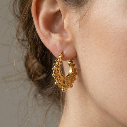 🎉 LIMITED TIME 50% OFF! 💫 Vintage Stainless Steel Bohemian Hoop Earrings – Delicate Beaded Design, Lightweight & Polished Finish ✨