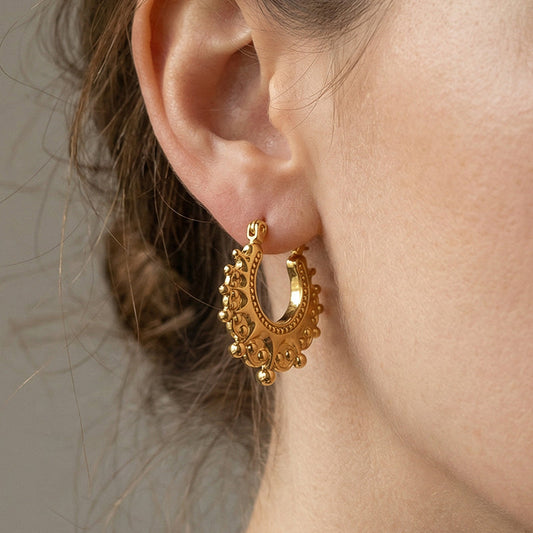 🎉 LIMITED TIME 50% OFF! 💫 Vintage Stainless Steel Bohemian Hoop Earrings – Delicate Beaded Design, Lightweight & Polished Finish ✨