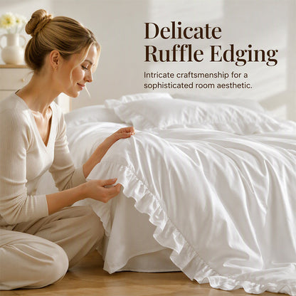 🛏️ 50% OFF! ✨ Simple Solid Color 4-Piece Bedding Set with Ruffled Borders – Double-Stitched Ruffle Hem, Cloud-Like Microfiber & Breathable Softness – Romantic Elegance for Your Sleep Sanctuary 🌙