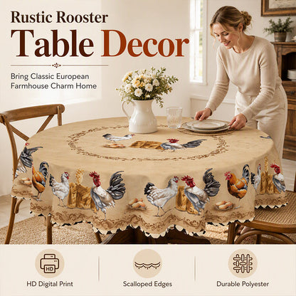🎉 2026 SALE 50% OFF! 🐓 Vintage Farmhouse Chicken Pattern Tablecloth – HD Prints Stay Bold, Scalloped Edges Add Charm! ✨