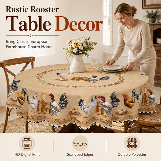 🎉 2026 SALE 50% OFF! 🐓 Vintage Farmhouse Chicken Pattern Tablecloth – HD Prints Stay Bold, Scalloped Edges Add Charm! ✨