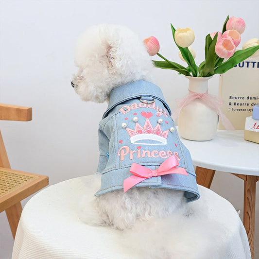 🎉 LIMITED TIME 50% OFF! 👗 Cute Princess Denim Dog Jacket – Stylish Adjustable Clothing for Small & Medium Dogs, Soft Washed Denim with Bow Accent 🐩✨