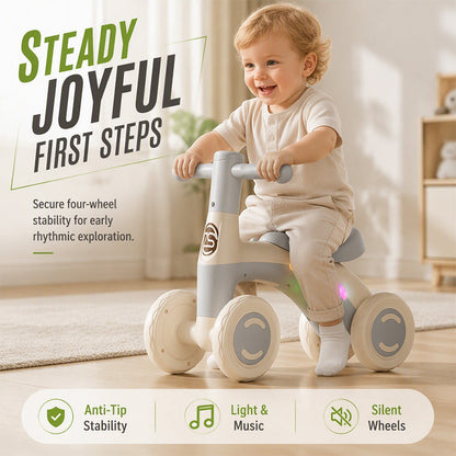 📢 LIMITED TIME 50% OFF! ⏰ Baby Toddler Balance Bike with Music & Lights – 4-Wheel Stability, LED Fun & Lightweight Frame 🚲✨