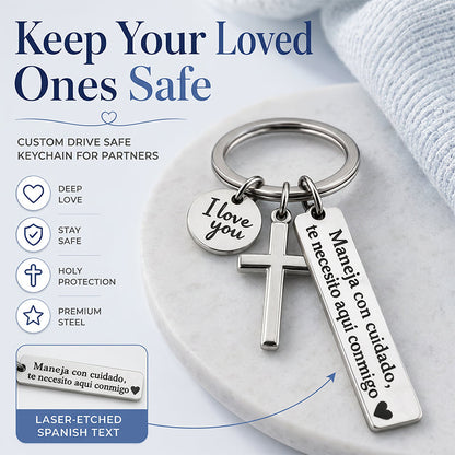🔑 50% OFF! ✨ Stainless Steel Cross Keychain with "Drive Safe" – Durable Premium Build, Meaningful Blessing & Compact Design – A Faithful Travel Companion 🚗💨