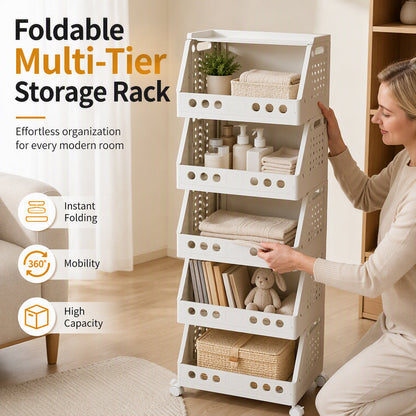 🛒 50% OFF! ✨ Multi-Tier Foldable Storage Organizer with Wheels – 360° Locking Wheels, Precision-Engineered PP Construction & Space-Saving Collapsible Design – Organize Every Room Effortlessly 📦