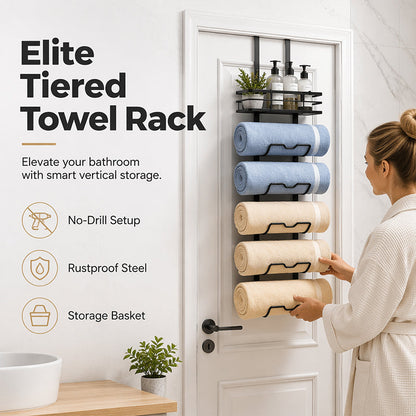 🎉 LIMITED TIME 50% OFF! 🚪 Over-the-Door Towel Rack with Storage Shelf – No-Drill Bathroom Organizer, Carbon Steel & Rustproof Finish ✨