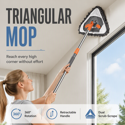 🎉 LIMITED TIME 50% OFF! 🧹 Triangular Cleaning Mop with Extendable Pole – Reach High Ceilings & Narrow Corners Safely – Streak-Free Glass & 360° Swivel ✨