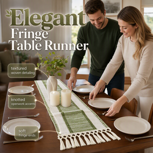 📢 LIMITED TIME 50% OFF & IN STOCK! ⏰ Elegant Fringe Table Runner – Textured Woven Detail, Soft Fringe Ends & Versatile Sizing ✨