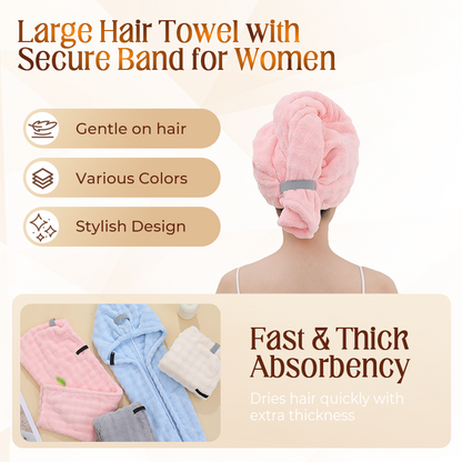 🎉 LIMITED TIME 50% OFF! 💇‍♀️ Large Hair Towel with Secure Band for Women – Fast Absorbency, Soft Coral Fabric & Elasticized Edges ✨