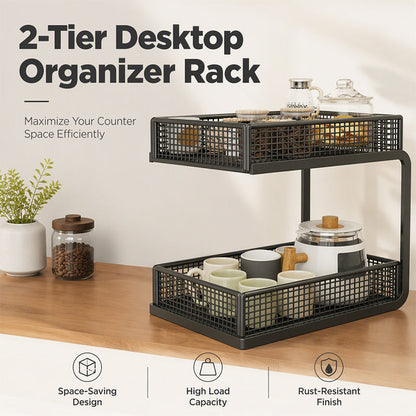 🏠 LIMITED TIME 50% OFF! 2-Tier Multipurpose Countertop Storage Rack – High-Strength Carbon Steel, C-Shaped Open Access & Heavy-Duty Stability ✨