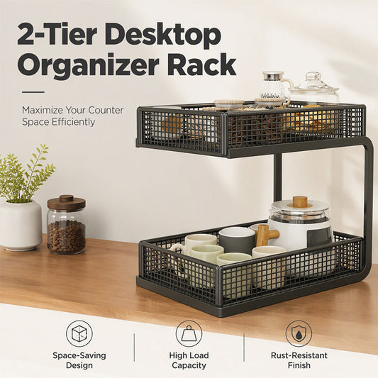 🏠 LIMITED TIME 50% OFF! 2-Tier Multipurpose Countertop Storage Rack – High-Strength Carbon Steel, C-Shaped Open Access & Heavy-Duty Stability ✨