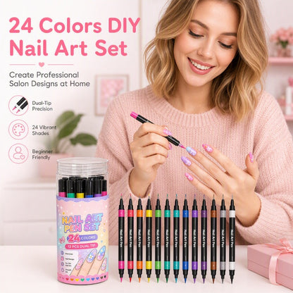 📢 LIMITED TIME 50% OFF! ⏰ 24 Colors Dual Ended Nail Art Pens Set – Dual-Tip Design, Smooth Ink Flow & Long Lasting Brilliance – Perfect for DIY Manicure ✨