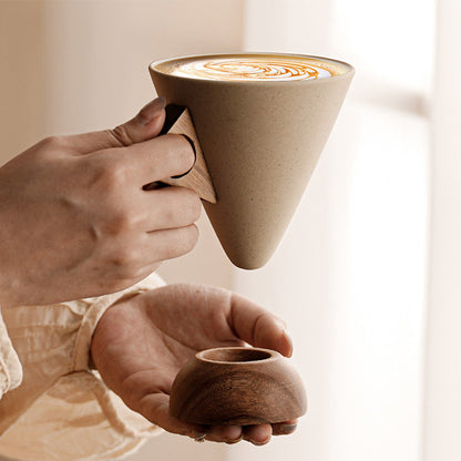 ☕ 50% OFF! 🍂 Vintage Coffee Cup – Wooden Handle & Saucer – Stylish & Rustic – Handcrafted Pottery with Ergonomic Wood Accents ✨