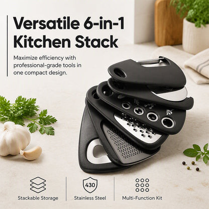 🔪 LIMITED TIME 50% OFF! 🧑‍🍳 6-in-1 Stackable Kitchen Gadget Set – Space-Saving Vertical Design, Precision Stainless Steel Blades & Ergonomic Grip – All Tasks, One Tool ✨
