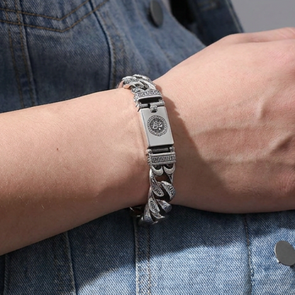 📿 SAVE 50%! ✨ Men's Retro Mantra Bracelet – Six-Syllable Design, Stylish & Meaningful – Vintage Silver Finish with Dual-Chain Look ✨