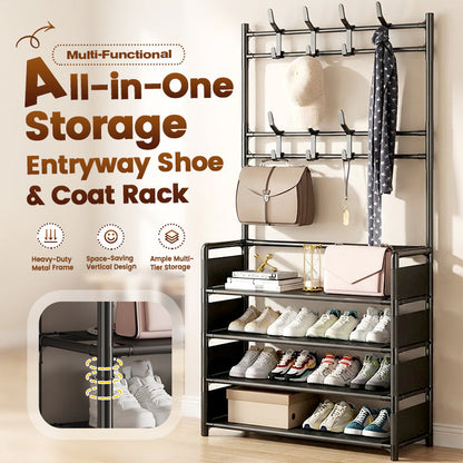 🪑 LIMITED TIME 50% OFF! 🏠 Multi-Functional Entryway Shoe & Coat Rack – 3-in-1 Organizer, Sturdy Metal Frame & Double-Row Hooks – Maximize Your Space ✨